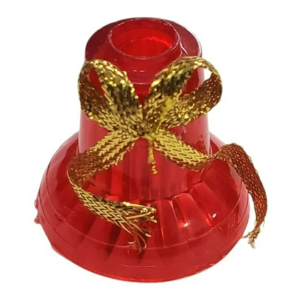 8 VTG Christmas Bell String Light Cover Replacement Red Gold Bow Craft Ornament
